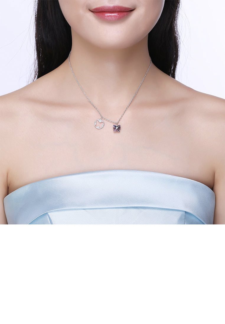 925 Sterling Silver Butterfly Pendant with Pink Austrian Element Crystal and Necklace - Vibrant Color