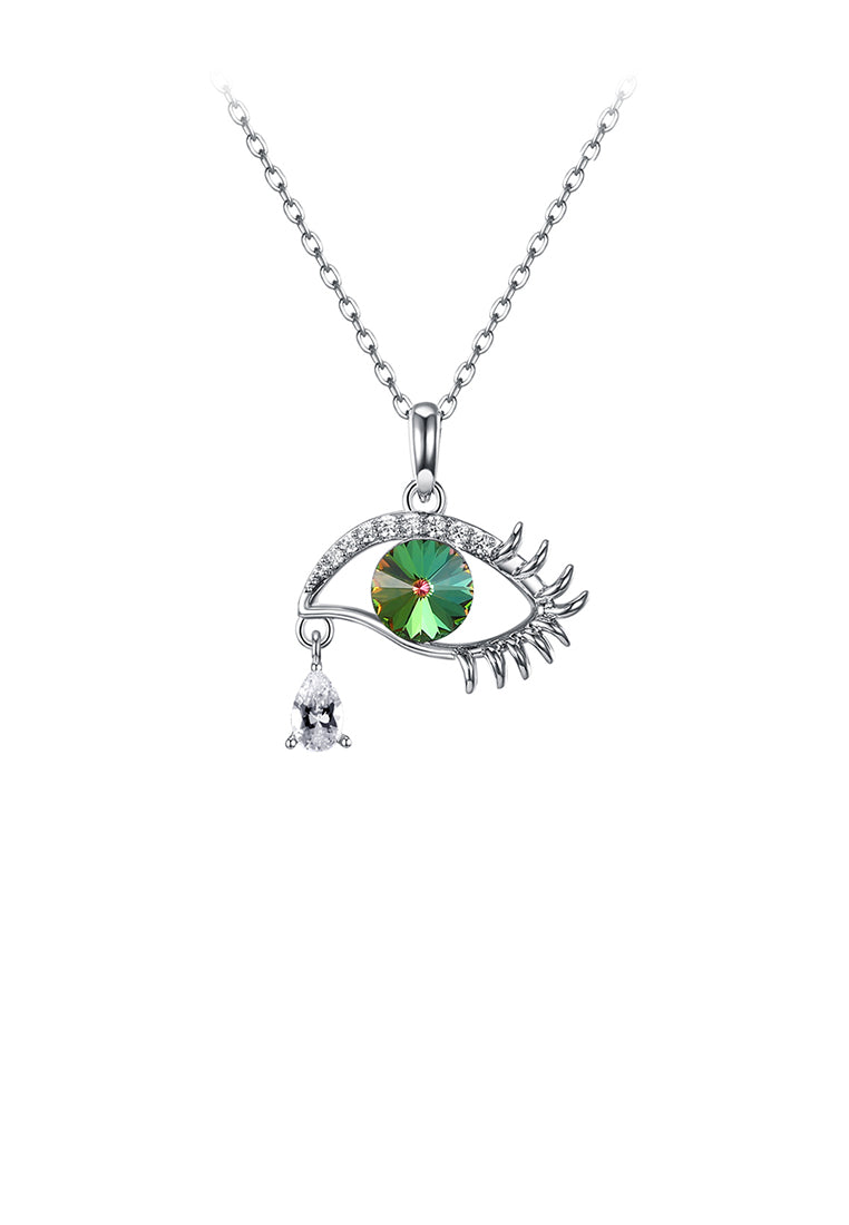 925 Sterling Silver Devil's Eye Pendant with Green Austrian Element Crystal and Necklace