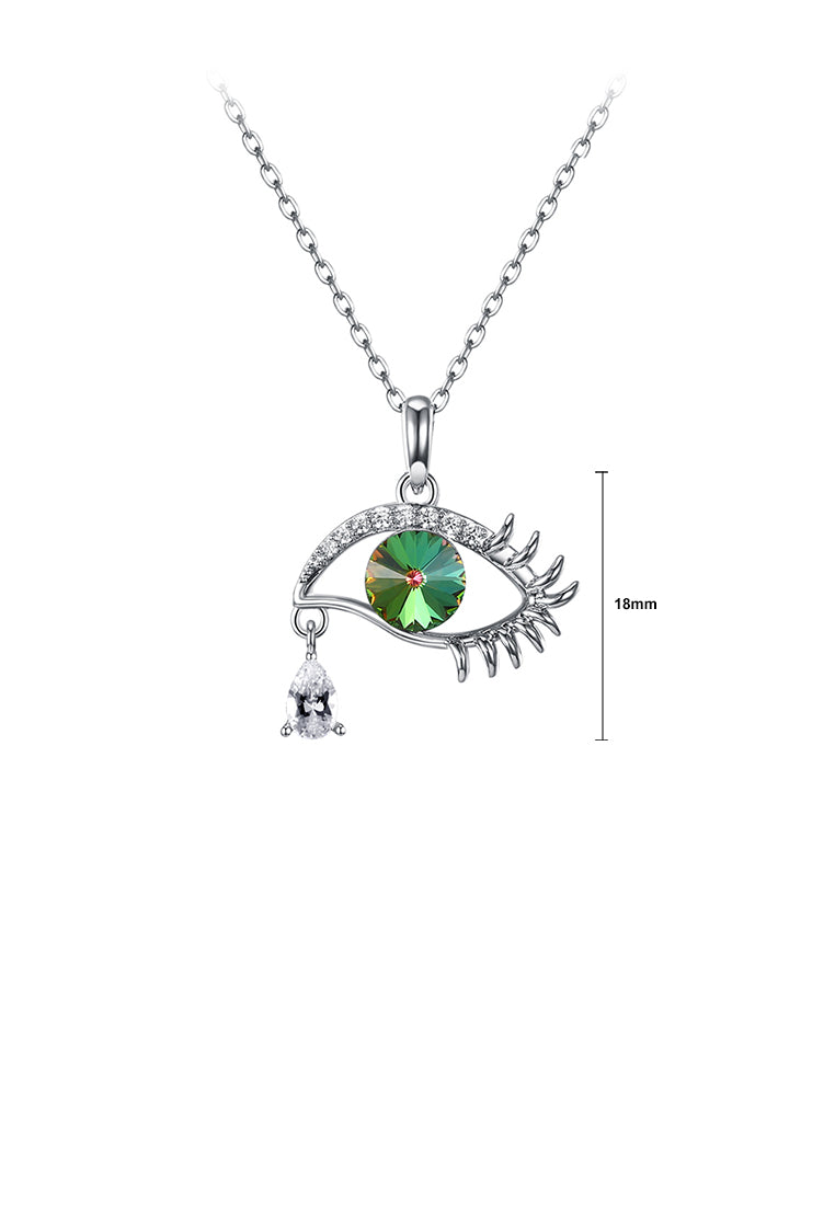 925 Sterling Silver Devil's Eye Pendant with Green Austrian Element Crystal and Necklace