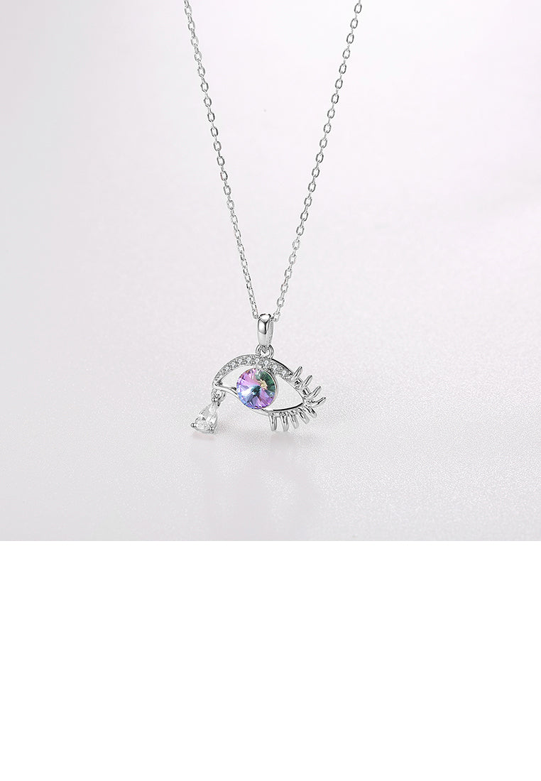 925 Sterling Silver Devil's Eye Pendant with Green Austrian Element Crystal and Necklace