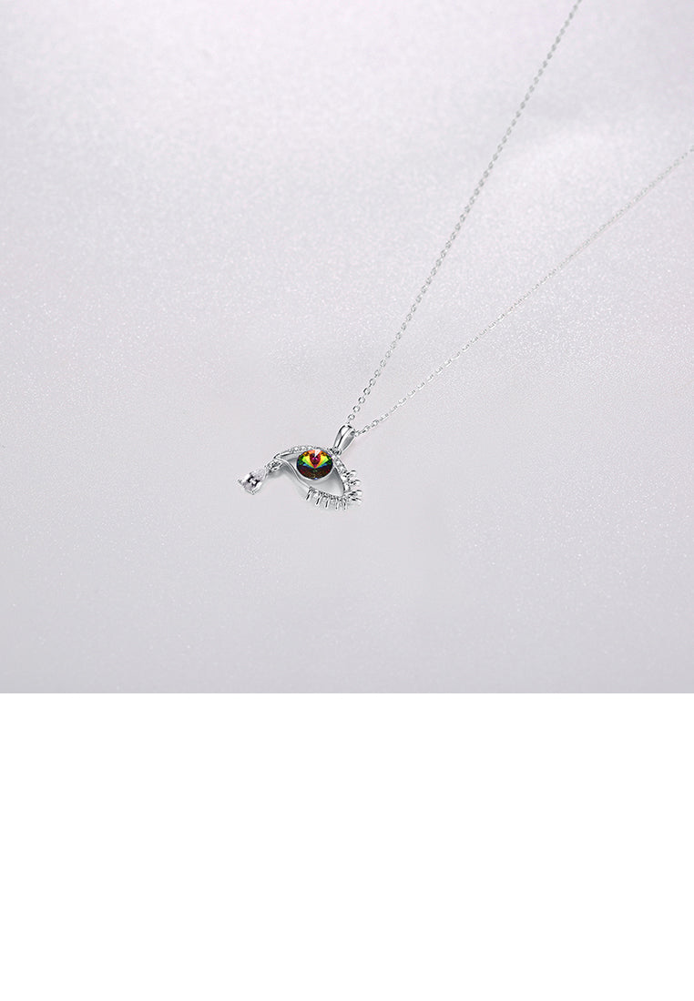 925 Sterling Silver Devil's Eye Pendant with Green Austrian Element Crystal and Necklace