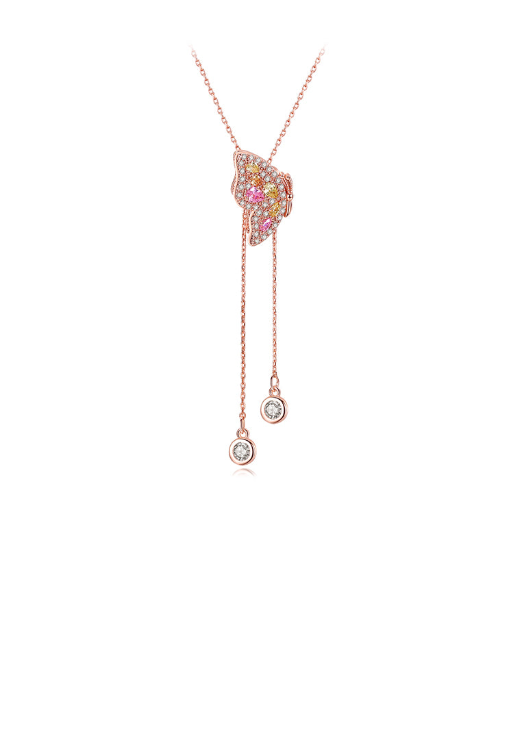 Simple and Fashion Plated Rose Gold Butterfly Cubic Zirconia Tassel Pendant with Long Necklace - Luxurious Look