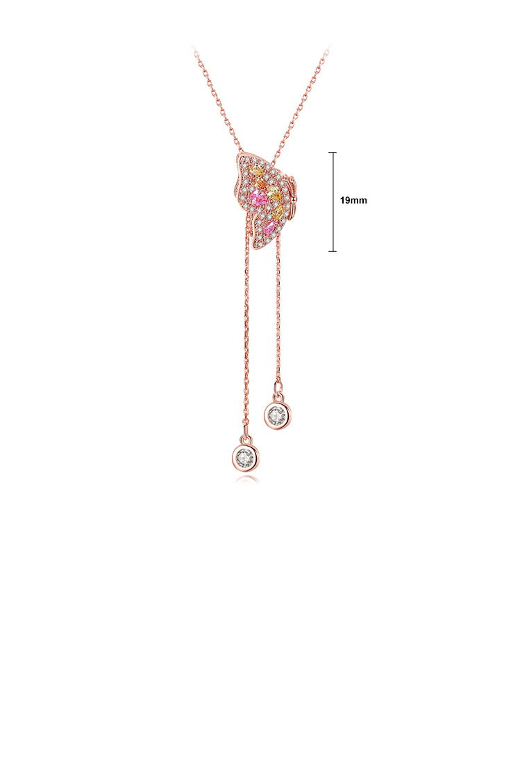Simple and Fashion Plated Rose Gold Butterfly Cubic Zirconia Tassel Pendant with Long Necklace - Luxurious Look