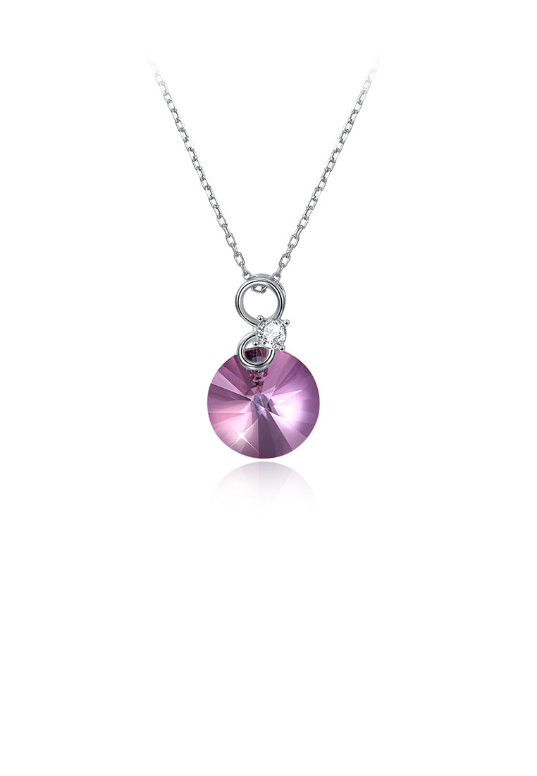 925 Sterling Silver Simple and Fashion Round Pendant with Pink Austrian Element Crystal and Necklace - Vibrant Color