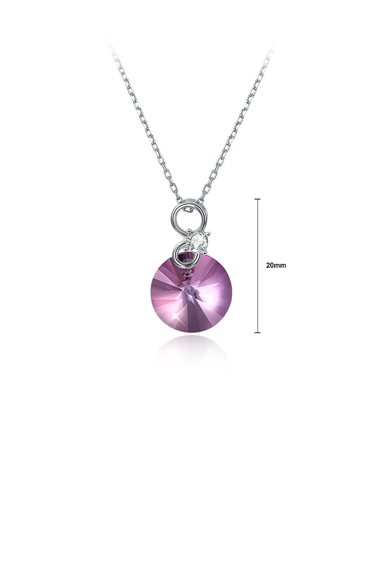 925 Sterling Silver Simple and Fashion Round Pendant with Pink Austrian Element Crystal and Necklace - Vibrant Color