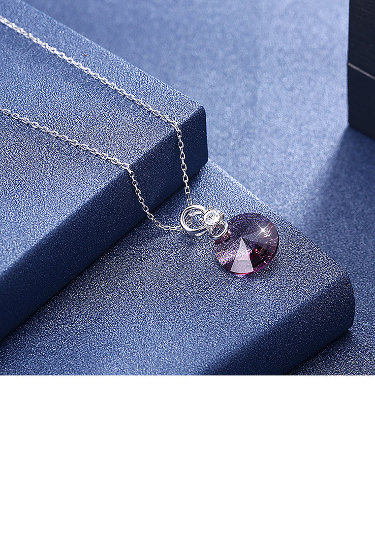 925 Sterling Silver Simple and Fashion Round Pendant with Pink Austrian Element Crystal and Necklace - Vibrant Color