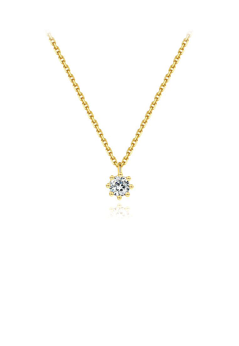925 Sterling Silver Plated Gold Simple and Delicate Geometric Round Cubic Zirconia Pendant with Necklace - Luxurious Look