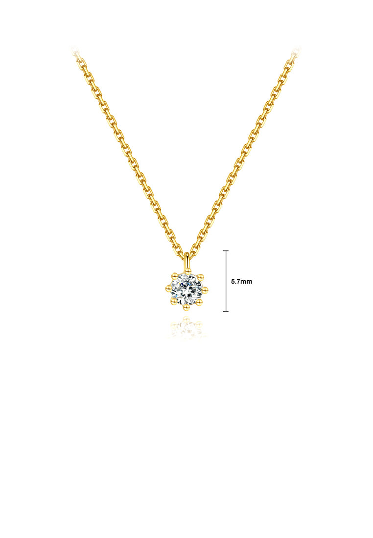 925 Sterling Silver Plated Gold Simple and Delicate Geometric Round Cubic Zirconia Pendant with Necklace - Luxurious Look