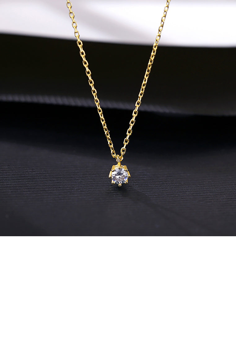 925 Sterling Silver Plated Gold Simple and Delicate Geometric Round Cubic Zirconia Pendant with Necklace - Luxurious Look