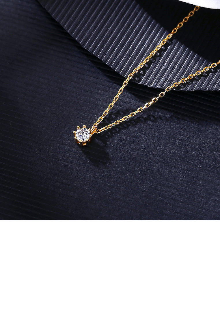 925 Sterling Silver Plated Gold Simple and Delicate Geometric Round Cubic Zirconia Pendant with Necklace - Luxurious Look