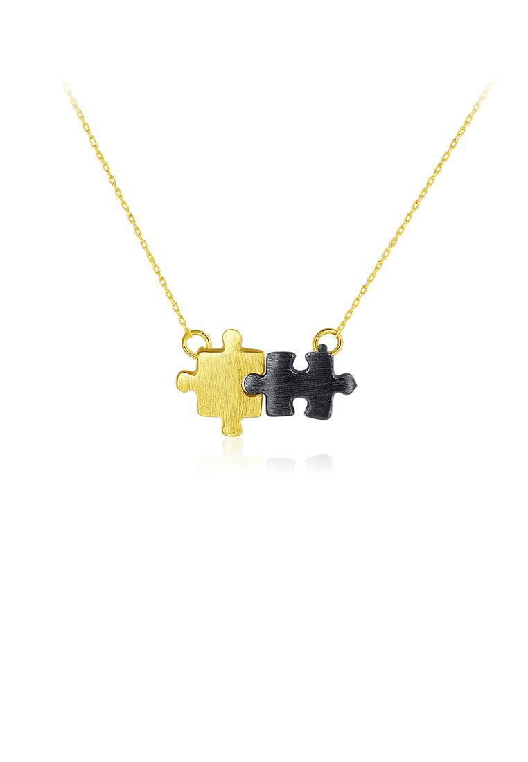 925 Sterling Silver Plated Gold Simple Creative Two-color Puzzle Pendant with Necklace