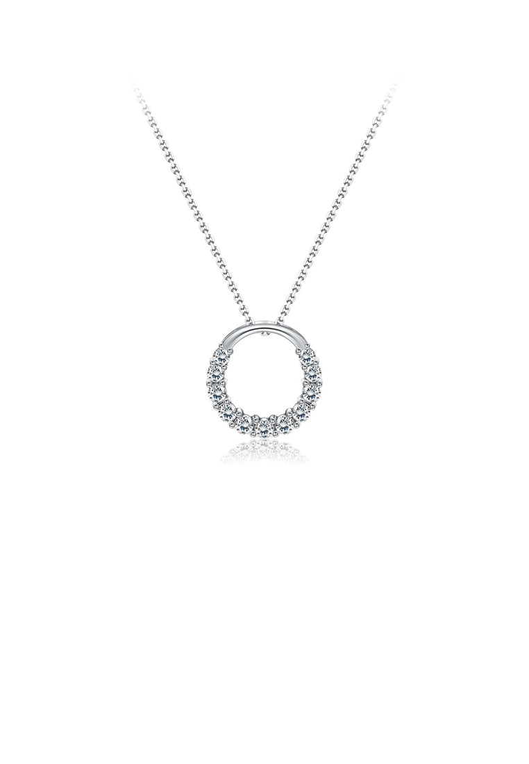 925 Sterling Silver Simple Circle Pendant with Austrian Element Crystal and Necklace