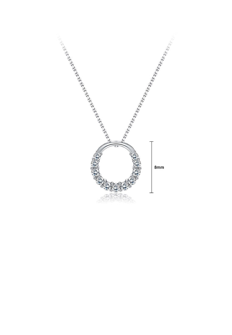 925 Sterling Silver Simple Circle Pendant with Austrian Element Crystal and Necklace
