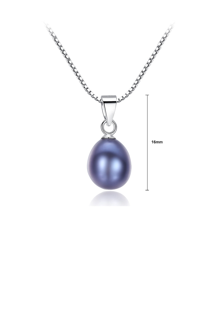 925 Sterling Silver Fashion and Elegant Water Drop-shaped Black Freshwater Pearl Pendant with Necklace - Luxurious Look