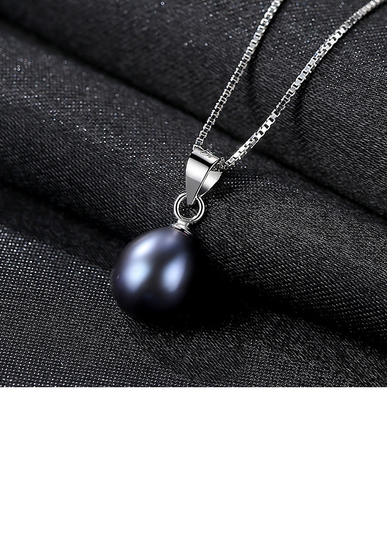 925 Sterling Silver Fashion and Elegant Water Drop-shaped Black Freshwater Pearl Pendant with Necklace - Luxurious Look