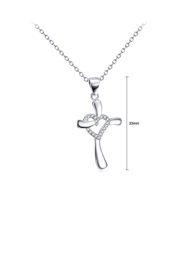 925 Sterling Silver Fashion Simple Heart-shaped Cross Pendant with Cubic Zirconia and Necklace - Luxurious Look