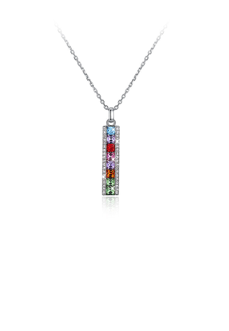 925 Sterling Silver Simple Elegant Fashion Geometric Rectangle Multicolor Austrian Element Crystal Pendant Necklace