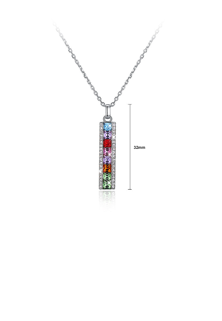 925 Sterling Silver Simple Elegant Fashion Geometric Rectangle Multicolor Austrian Element Crystal Pendant Necklace