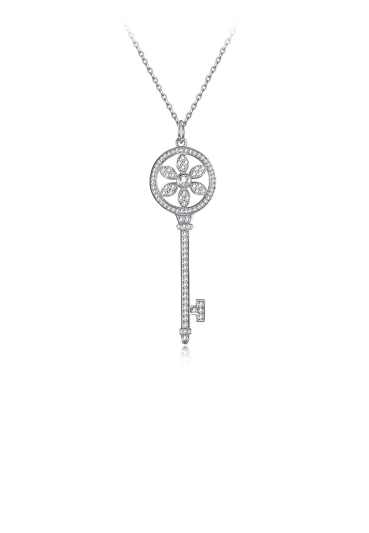 925 Sterling Silver Key Pendant with Austrian Element Crystal and Necklace