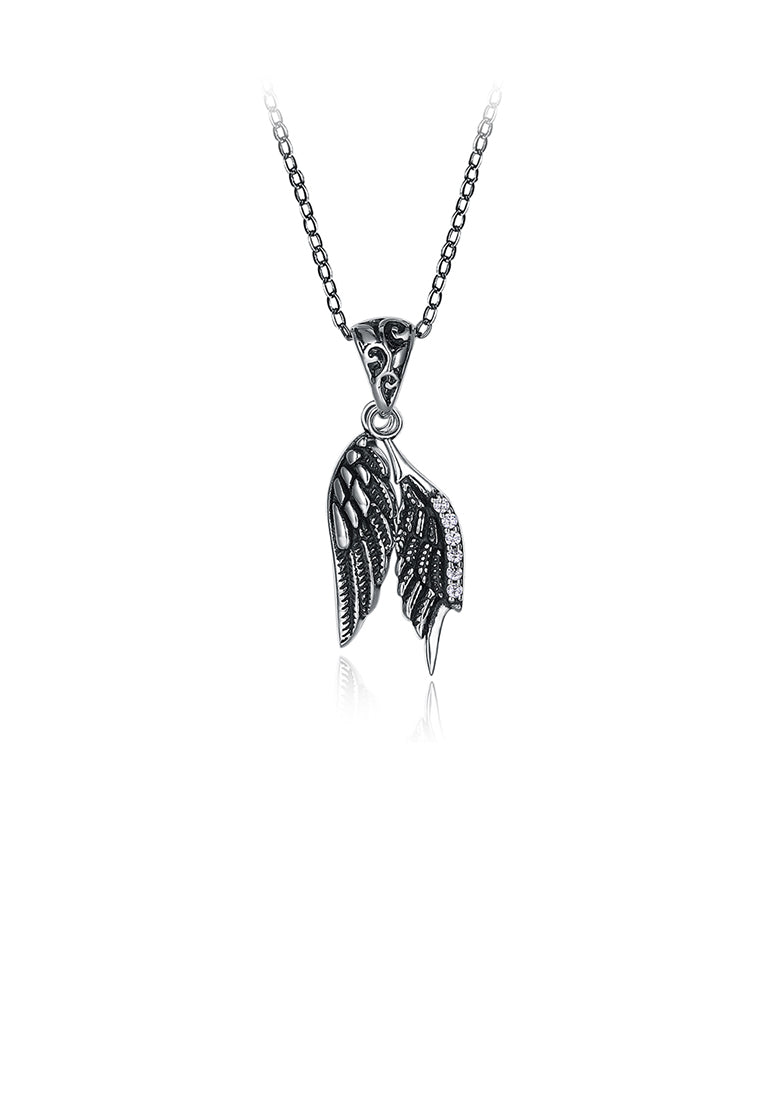 925 Sterling Silver Retro Elegant Fashion Angel Wings Pendant and Necklace with Cubic Zircon