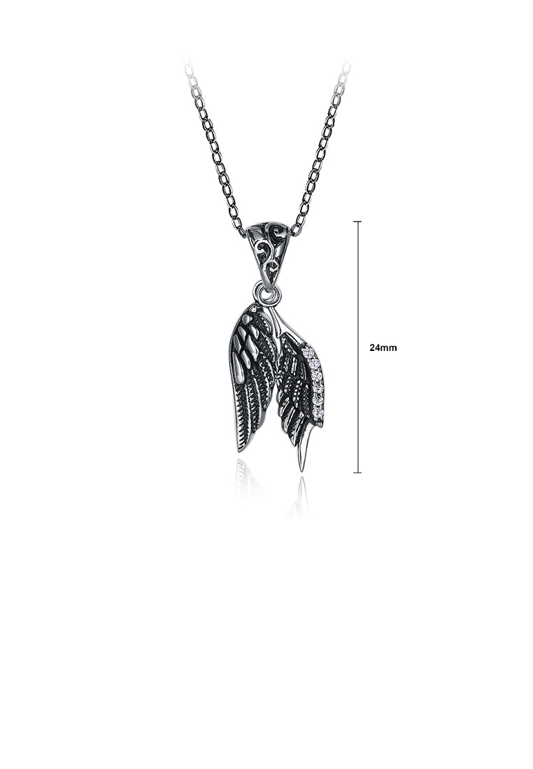 925 Sterling Silver Retro Elegant Fashion Angel Wings Pendant and Necklace with Cubic Zircon