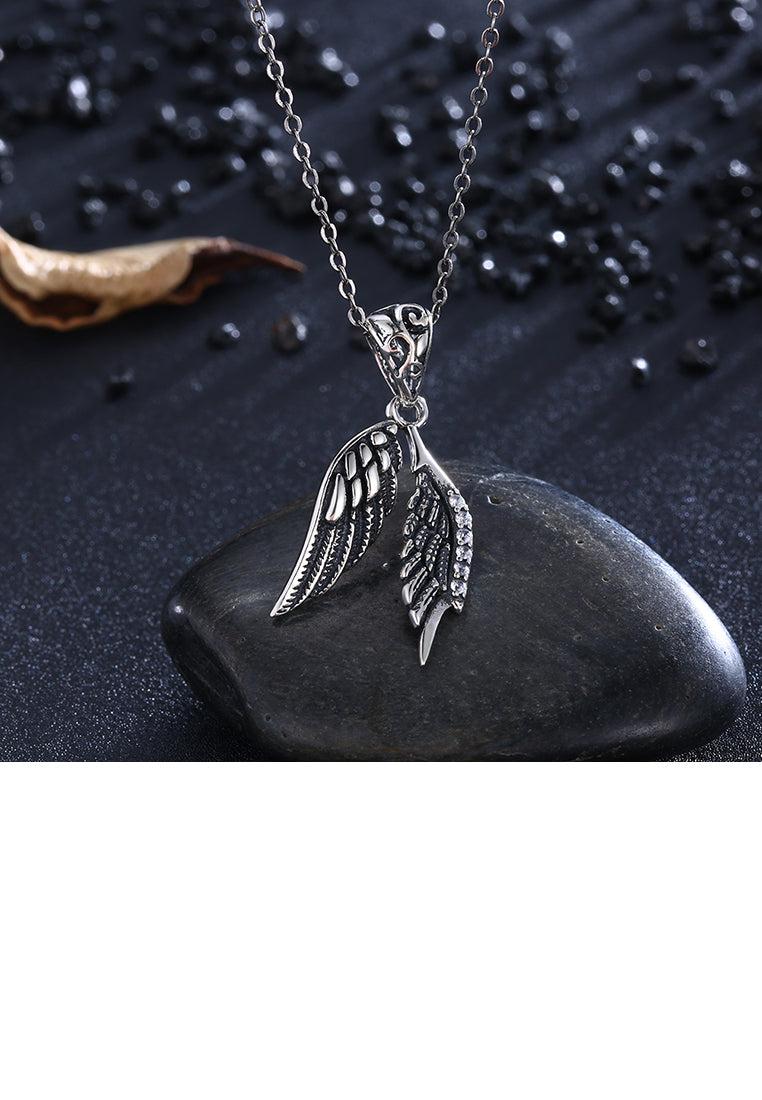 925 Sterling Silver Retro Elegant Fashion Angel Wings Pendant and Necklace with Cubic Zircon