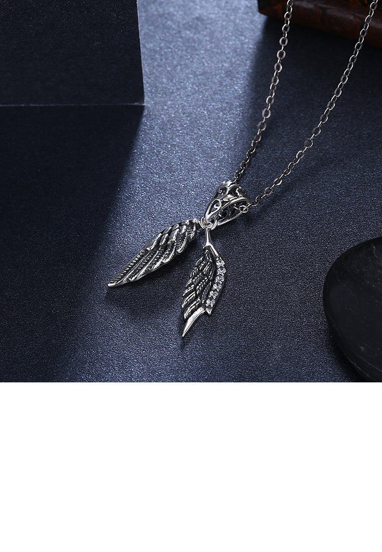 925 Sterling Silver Retro Elegant Fashion Angel Wings Pendant and Necklace with Cubic Zircon