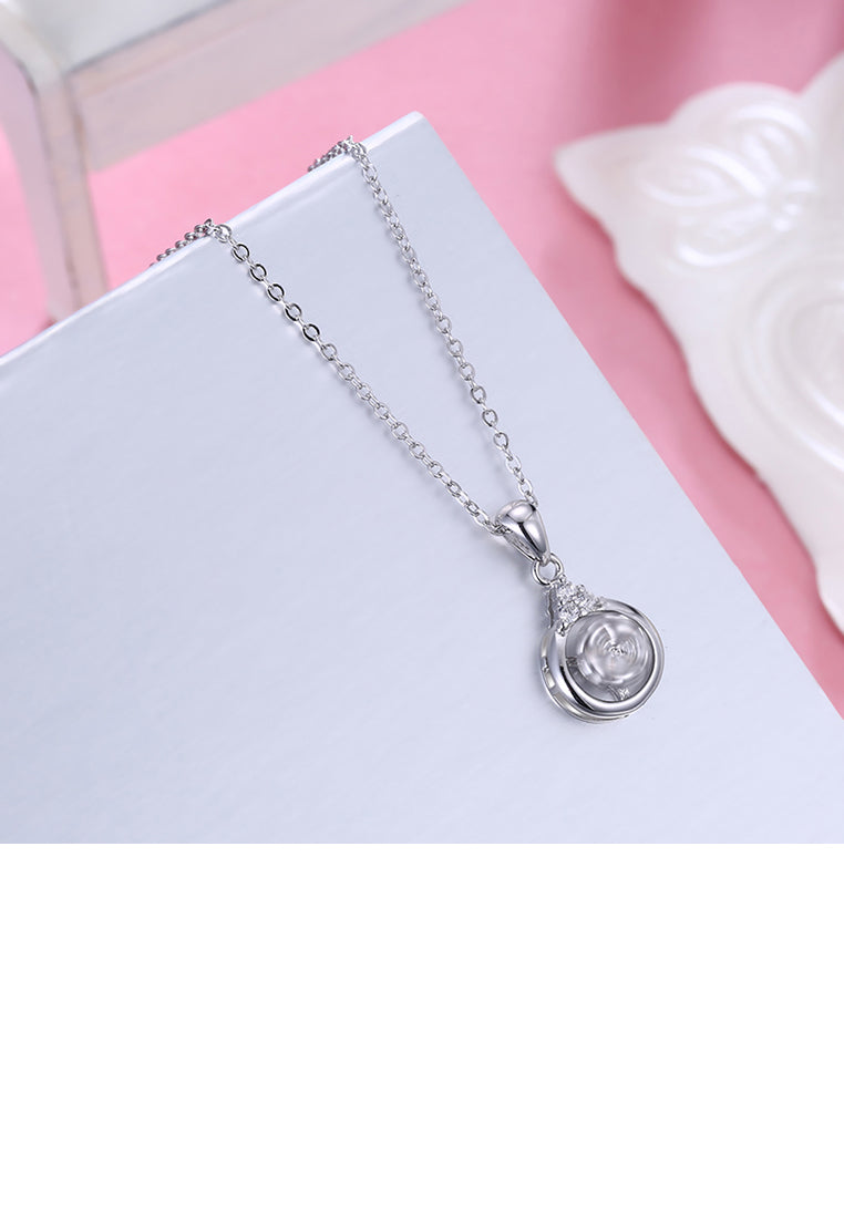 925 Sterling Silver Elegant Fashion Flower Pendant Necklace with Cubic Zircon