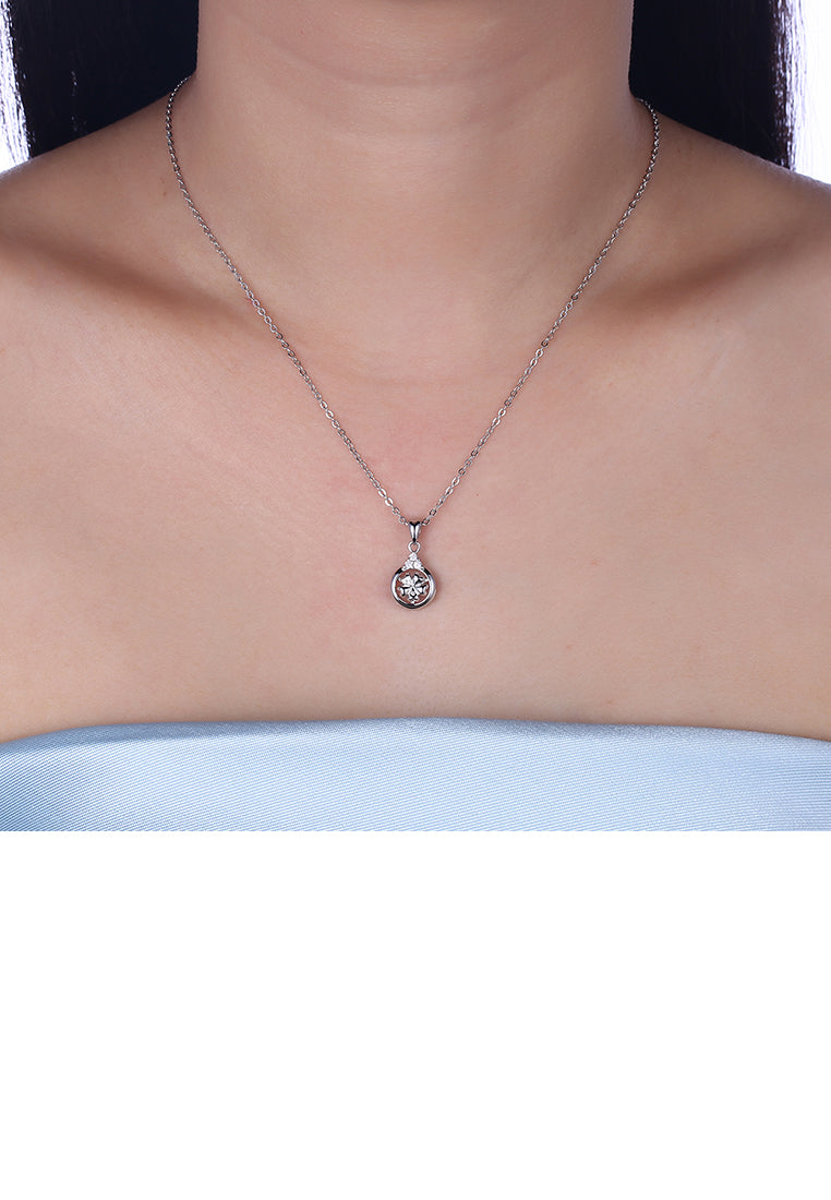 925 Sterling Silver Elegant Fashion Flower Pendant Necklace with Cubic Zircon