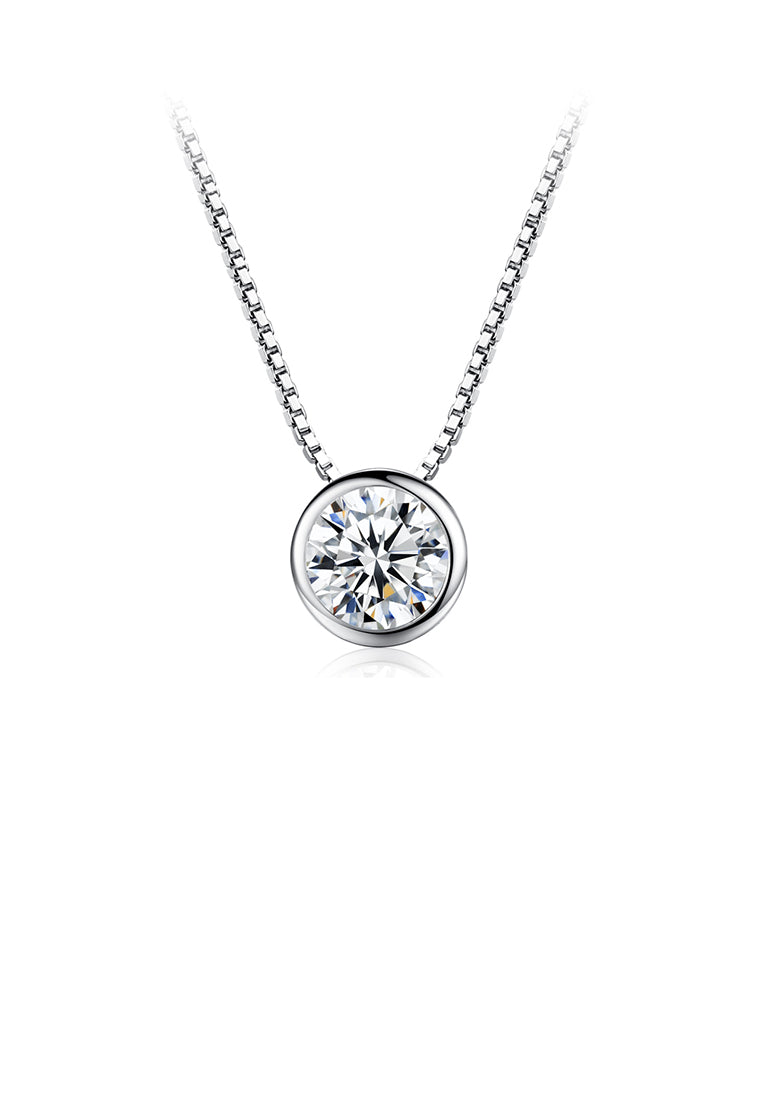 925 Sterling Silver Fashion Simple Geometric Round Cubic Zirconia Pendant with Necklace - Luxurious Look