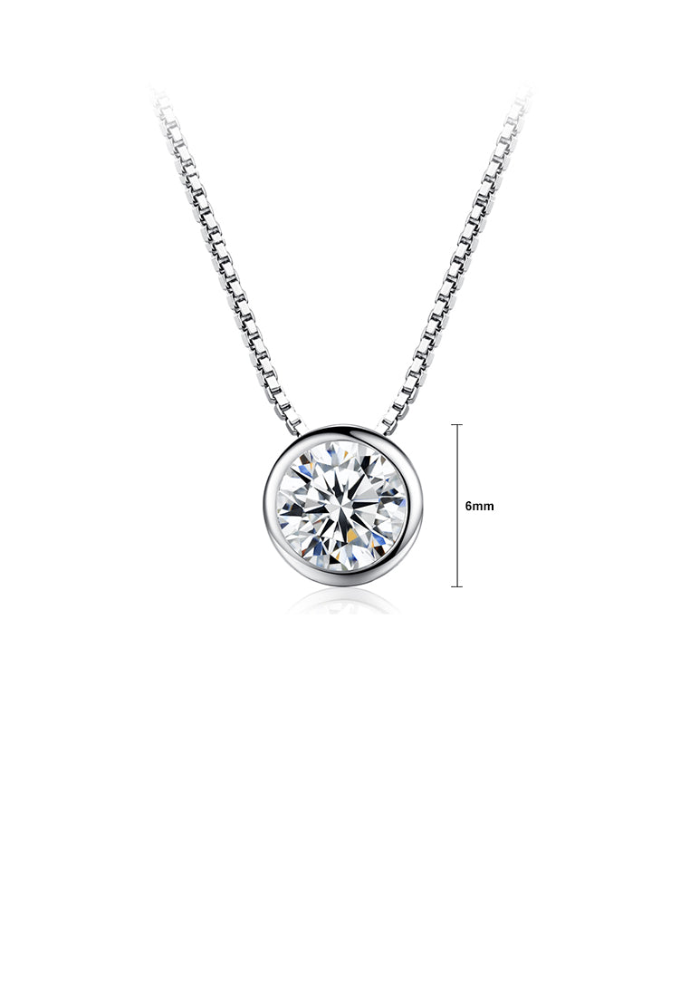 925 Sterling Silver Fashion Simple Geometric Round Cubic Zirconia Pendant with Necklace - Luxurious Look
