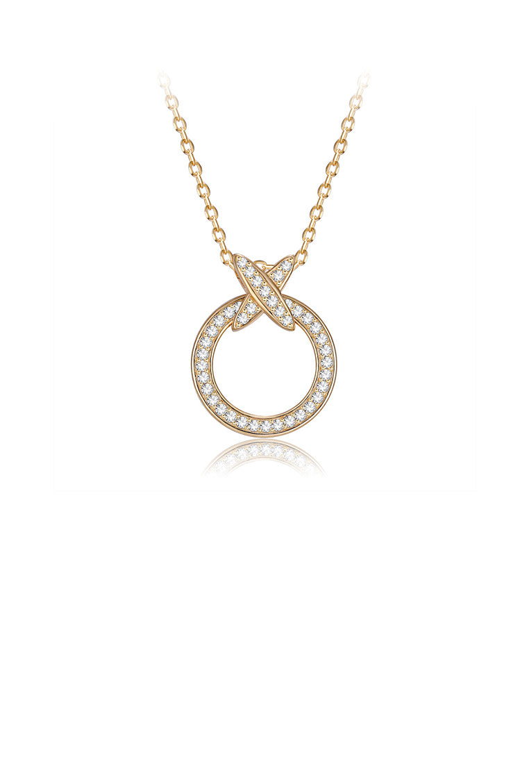 925 Sterling Silver Brilliant Plated Gold Cross Circle Pendant with Cubic Zircon and Necklace