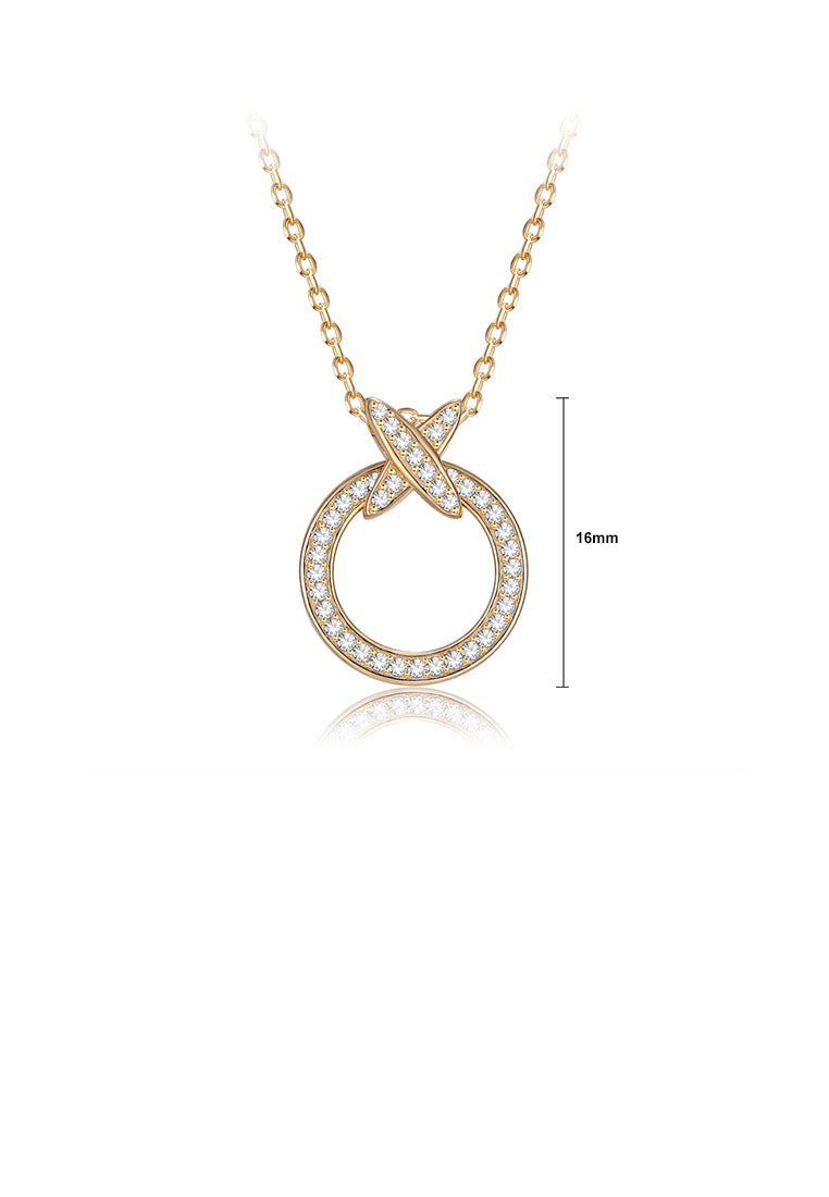 925 Sterling Silver Brilliant Plated Gold Cross Circle Pendant with Cubic Zircon and Necklace