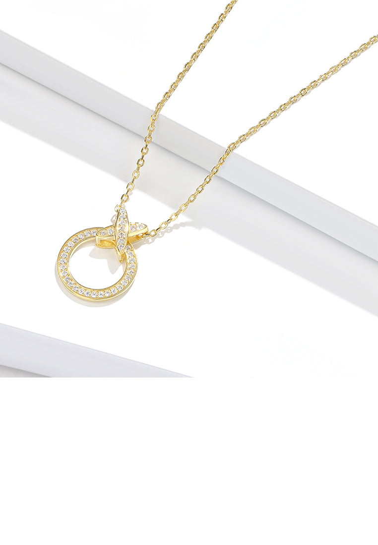 925 Sterling Silver Brilliant Plated Gold Cross Circle Pendant with Cubic Zircon and Necklace