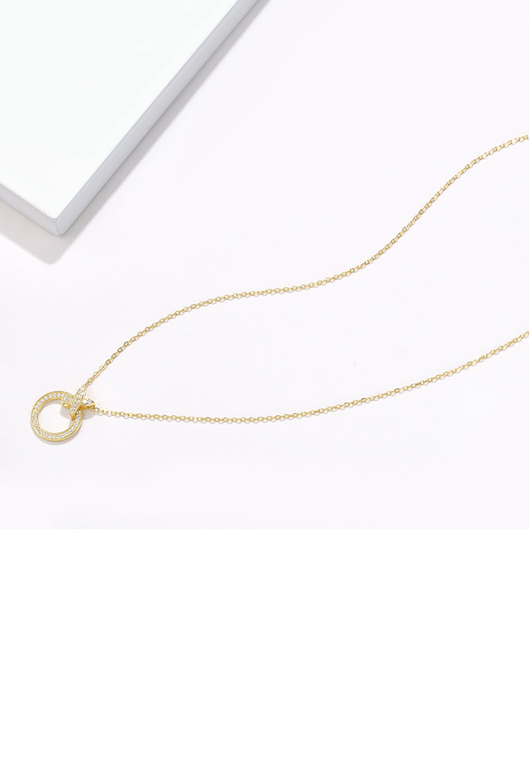 925 Sterling Silver Brilliant Plated Gold Cross Circle Pendant with Cubic Zircon and Necklace