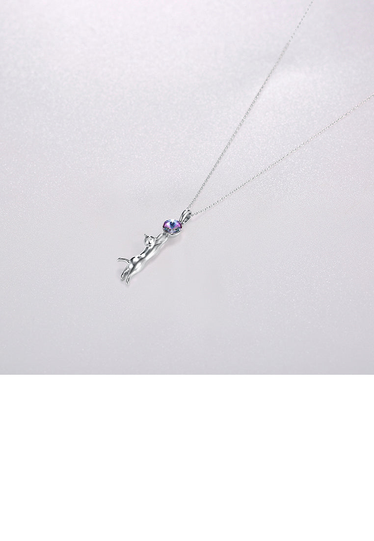 925 Sterling Silver Elegant Fashion Sexy Cat Pendant and Necklace with Austrian Element Crystal