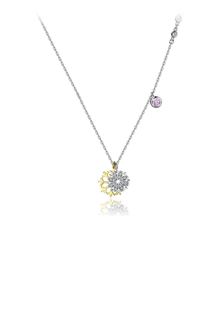 925 Sterling Silver Snowflake Double Pendant with Austrian Element Crystal and Necklace