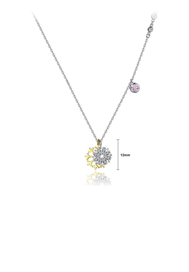 925 Sterling Silver Snowflake Double Pendant with Austrian Element Crystal and Necklace
