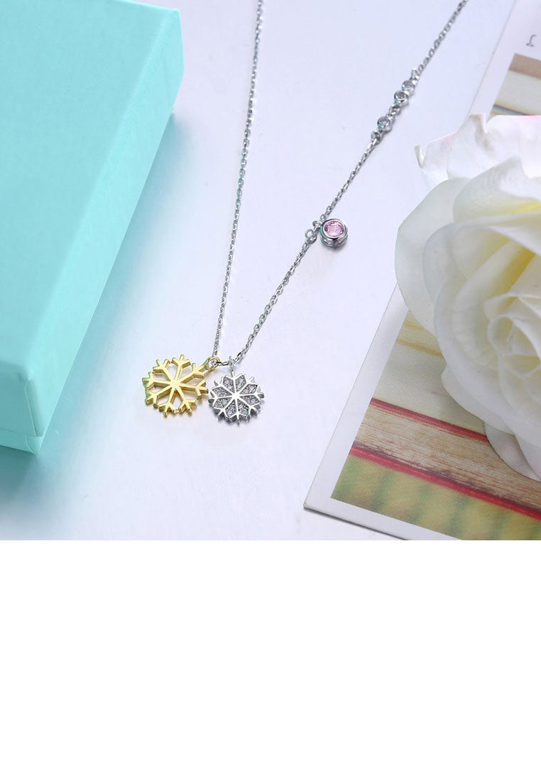 925 Sterling Silver Snowflake Double Pendant with Austrian Element Crystal and Necklace