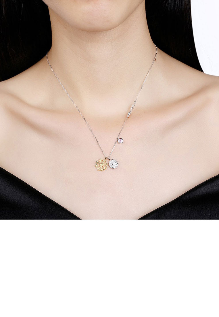 925 Sterling Silver Snowflake Double Pendant with Austrian Element Crystal and Necklace