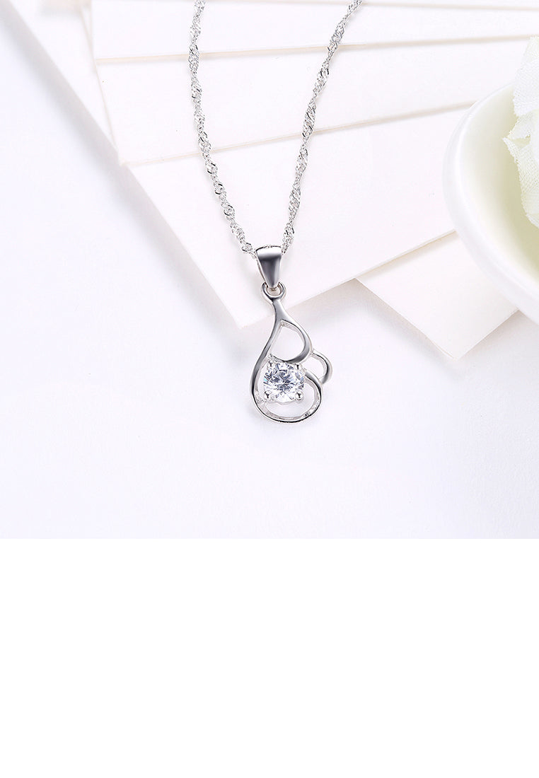 925 Sterling Silver Elegant Simple Fashion Hollow Out Flower Pendant Necklace with Cubic Zircon