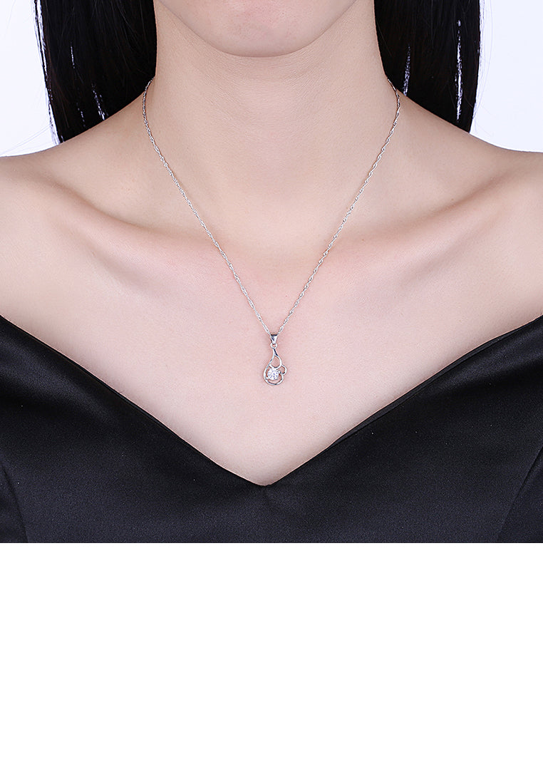 925 Sterling Silver Elegant Simple Fashion Hollow Out Flower Pendant Necklace with Cubic Zircon