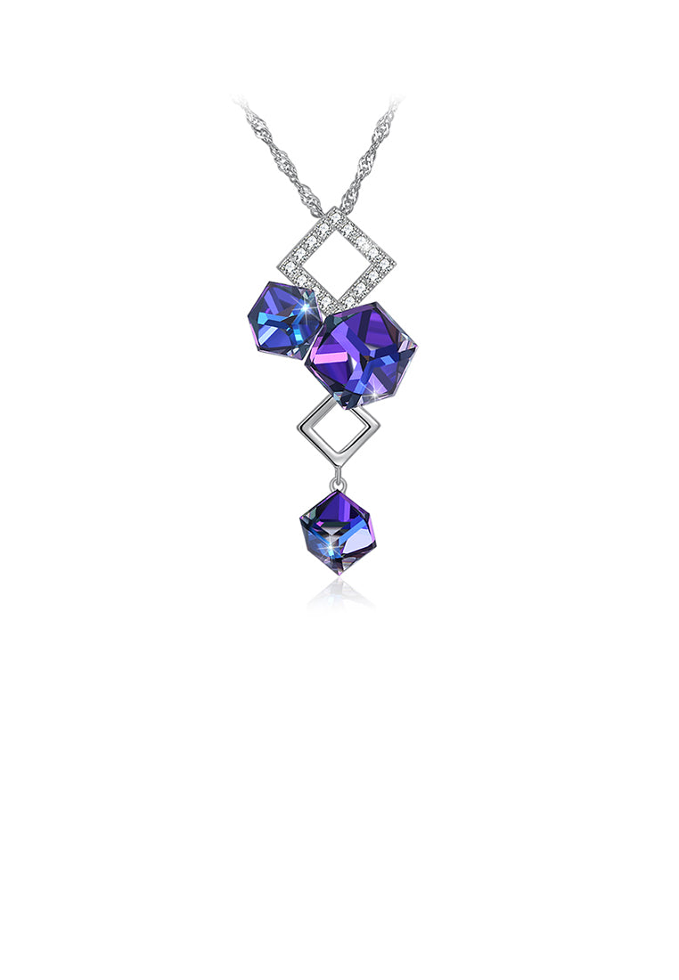 925 Sterling Silver Elegant Fashion Geometric Cube and Square Pendant Necklace with Cubic Zircon