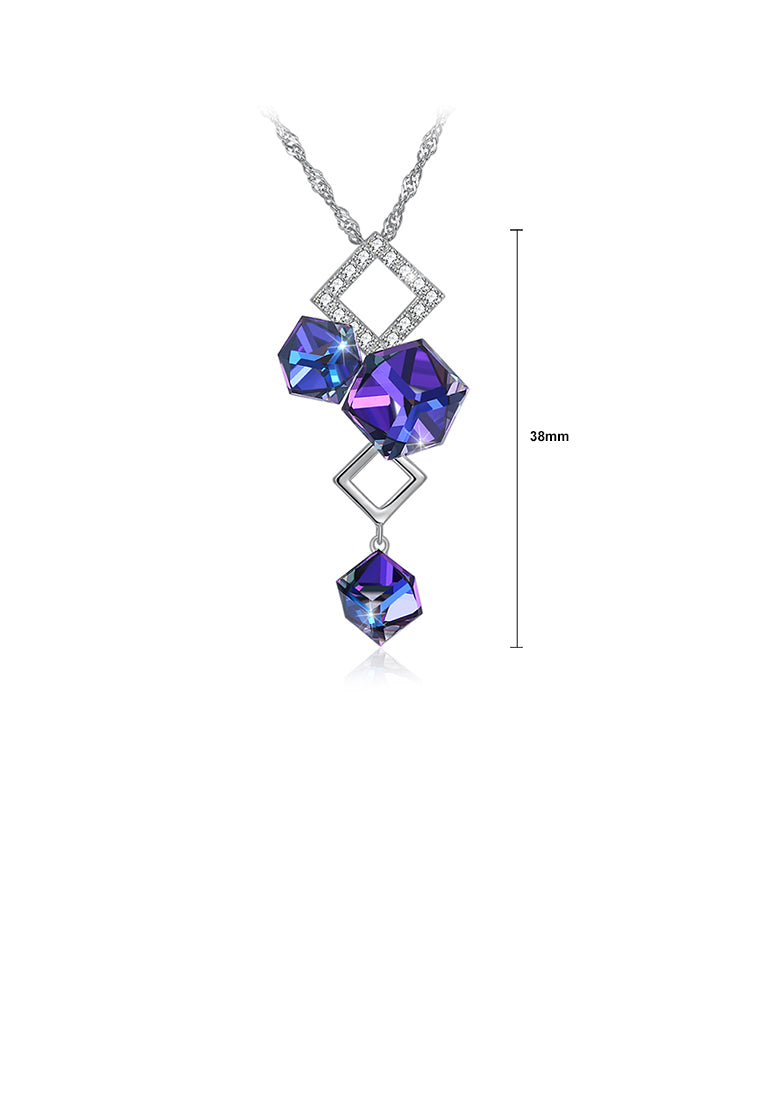 925 Sterling Silver Elegant Fashion Geometric Cube and Square Pendant Necklace with Cubic Zircon
