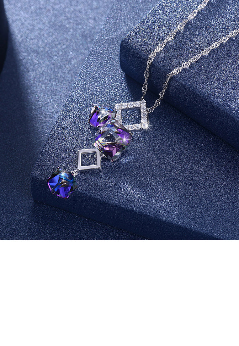 925 Sterling Silver Elegant Fashion Geometric Cube and Square Pendant Necklace with Cubic Zircon