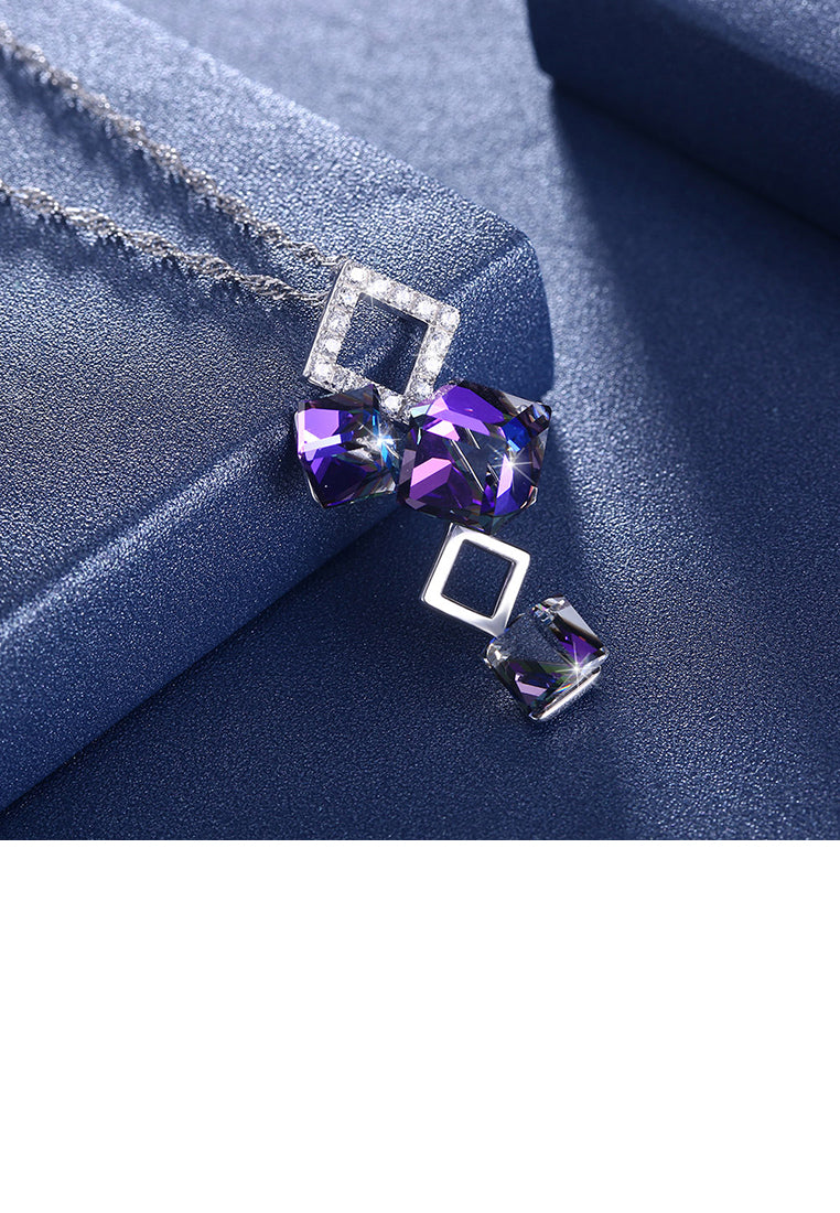 925 Sterling Silver Elegant Fashion Geometric Cube and Square Pendant Necklace with Cubic Zircon