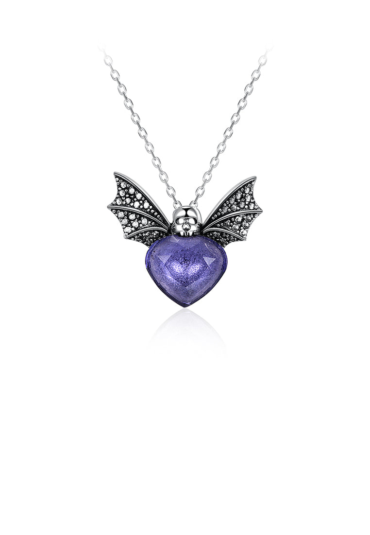 925 Sterling Silver Retro Elegant Fashion Bat Pendant and Necklace with Purple Austrian Element Crystal