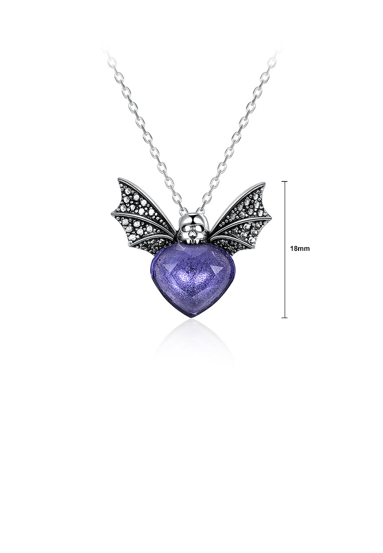 925 Sterling Silver Retro Elegant Fashion Bat Pendant and Necklace with Purple Austrian Element Crystal