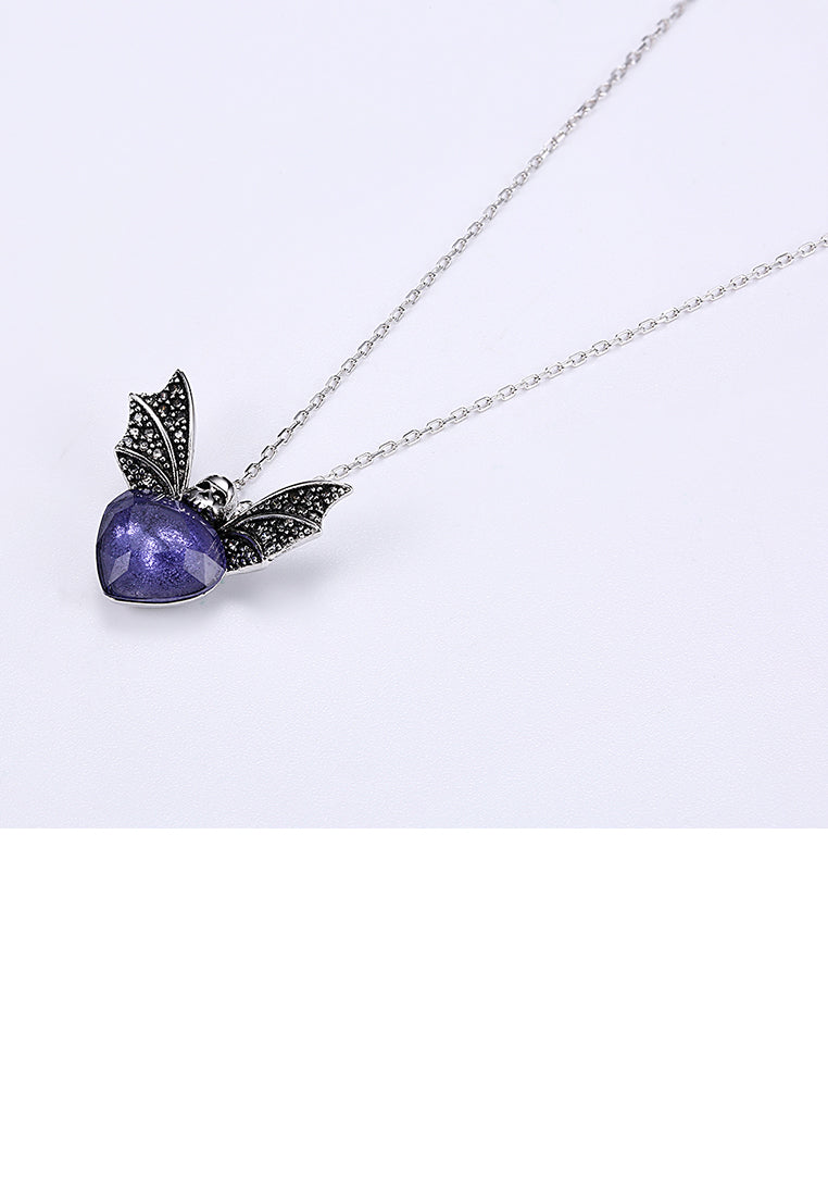 925 Sterling Silver Retro Elegant Fashion Bat Pendant and Necklace with Purple Austrian Element Crystal
