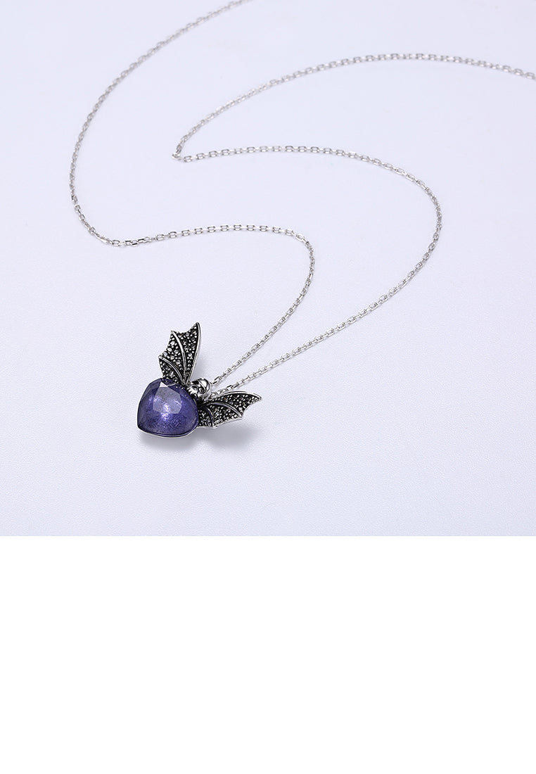 925 Sterling Silver Retro Elegant Fashion Bat Pendant and Necklace with Purple Austrian Element Crystal